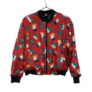 Vintage Notations Red Bomber Chains Print Retro 80's 90's Jacket Size S